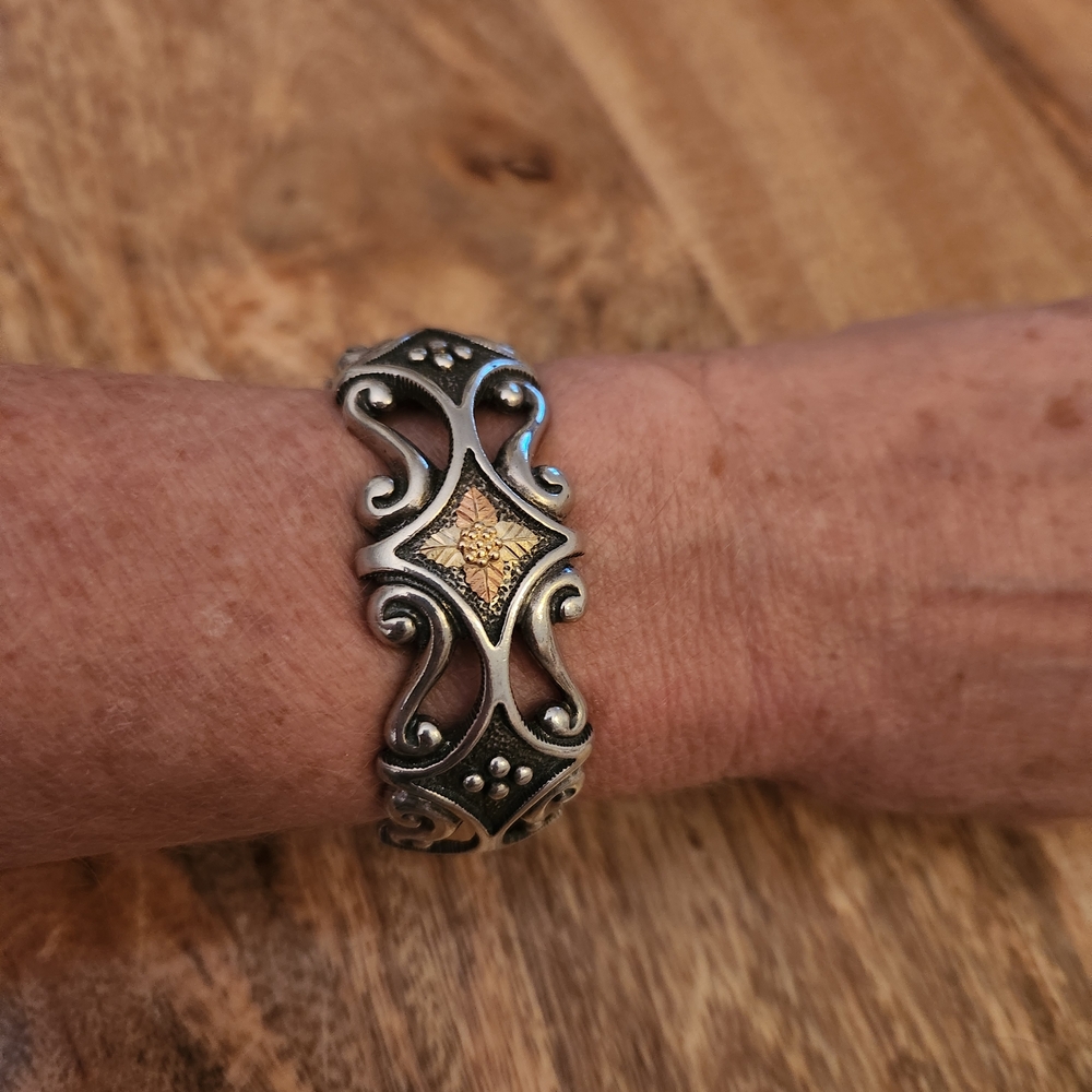 Black Hills Gold Sterling And 10k Tricolor Cuff Bracelet